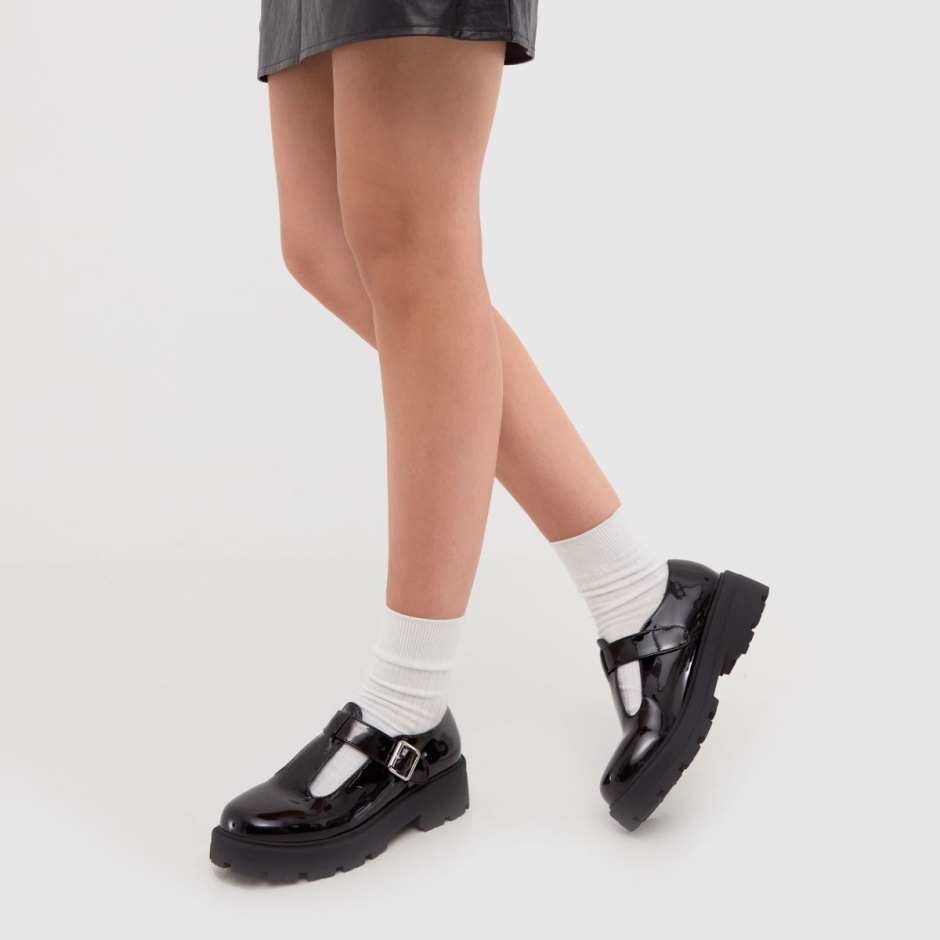 Black Dr Martens Schweiz Schuh Lyra Patent Chunky Tbar Flat Shoes