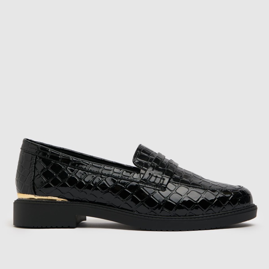 Black Dr Martens Schweiz Schuh Lenzo Croc Patent Loafer Flat Shoes