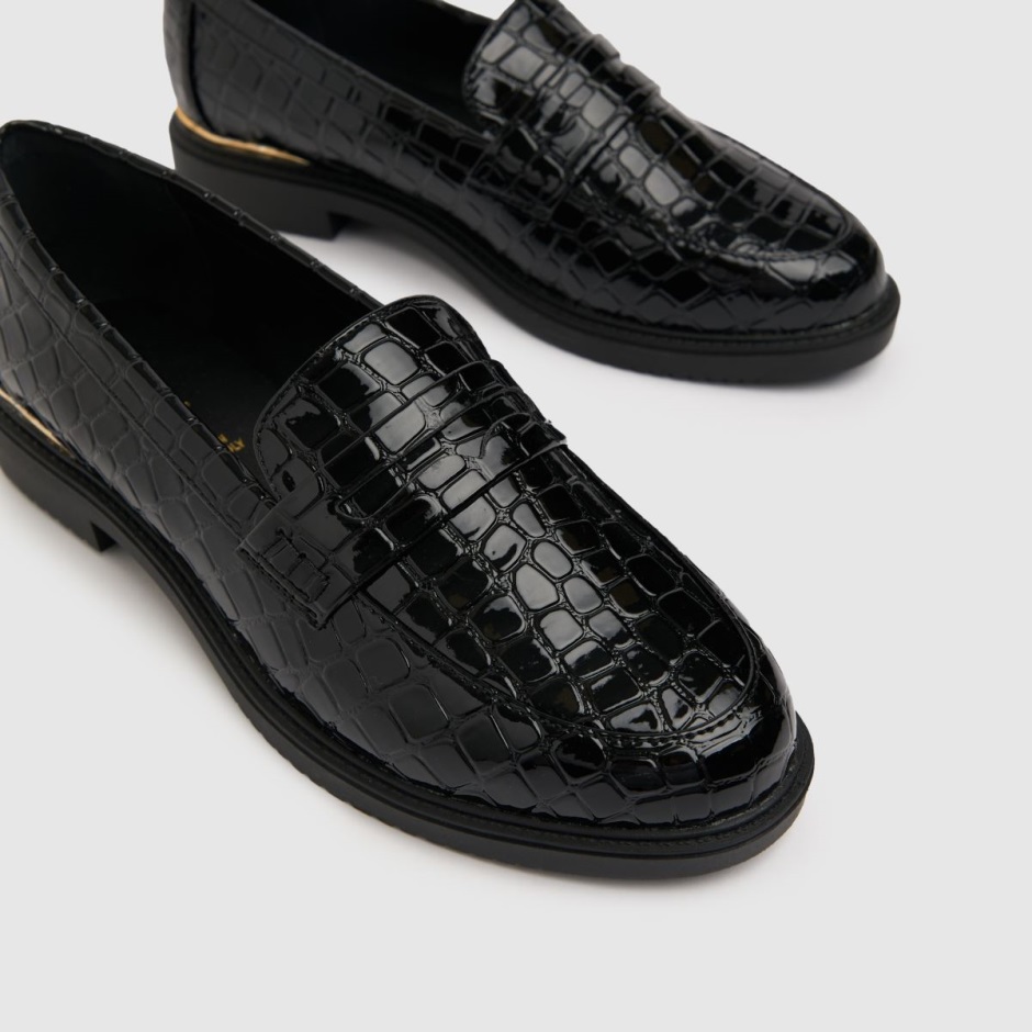 Black Dr Martens Schweiz Schuh Lenzo Croc Patent Loafer Flat Shoes