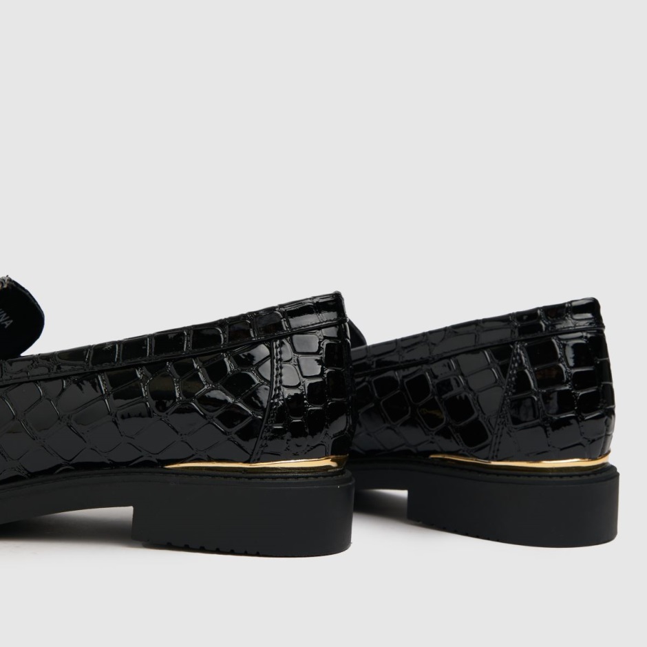 Black Dr Martens Schweiz Schuh Lenzo Croc Patent Loafer Flat Shoes