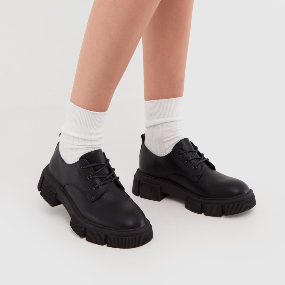 Schwarz Dr Martens Schweiz Schuh Lancey Klobige Flache Schnürschuhe