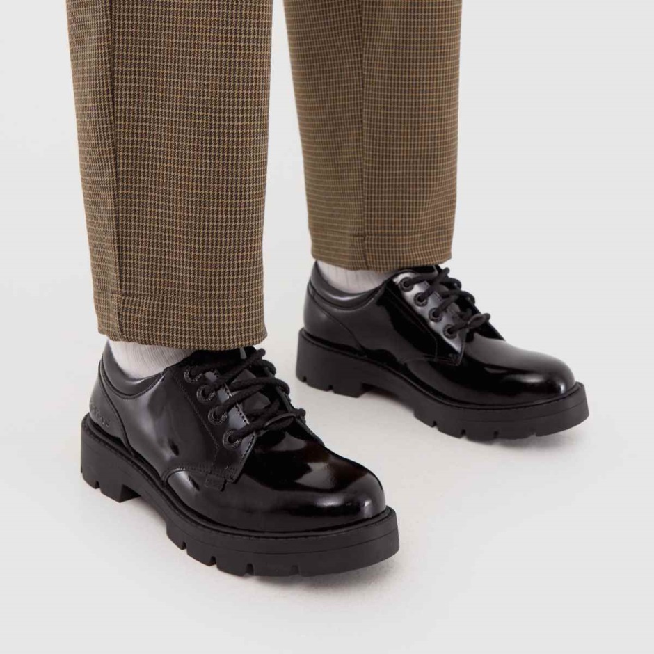 Black Dr Martens Schweiz Kickers Kori Derby Patent Flat Shoes