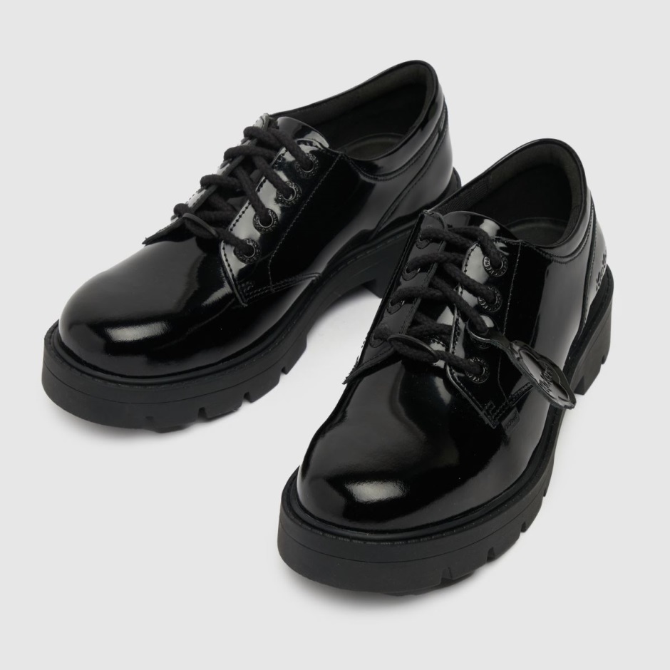 Black Dr Martens Schweiz Kickers Kori Derby Patent Flat Shoes
