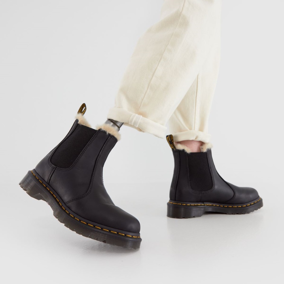 Dr Martens Schweiz Zürich Dr Martens Leonore Fur Lined Chelsea Boots Black