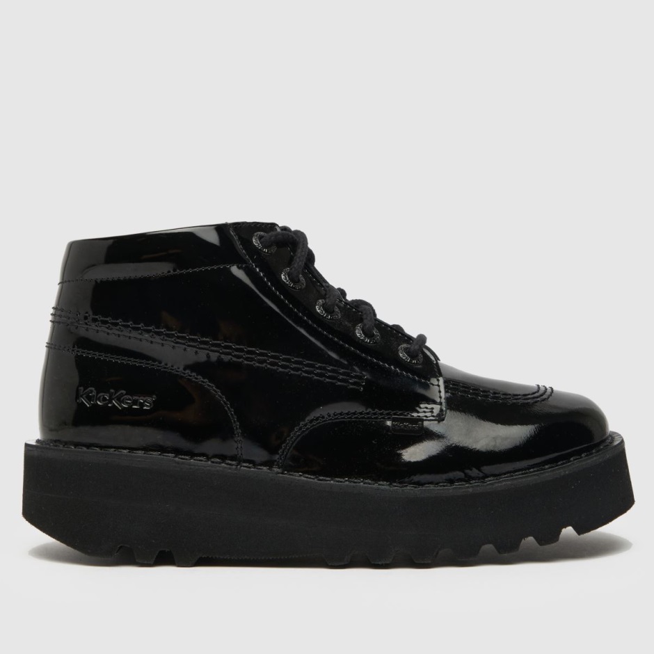 Schwarze Kickers Hi Stack Patent Mono Flache Schuhe Dr Martens Schweiz
