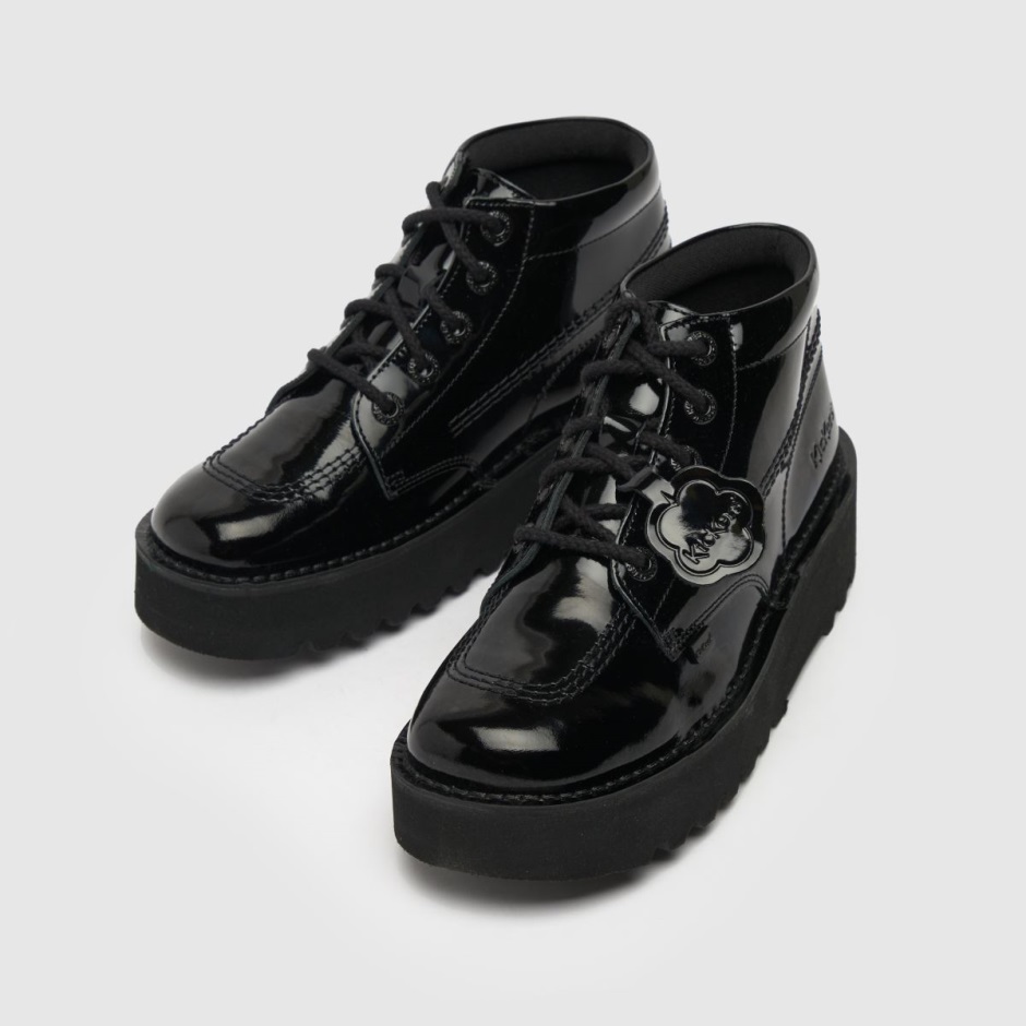 Schwarze Kickers Hi Stack Patent Mono Flache Schuhe Dr Martens Schweiz