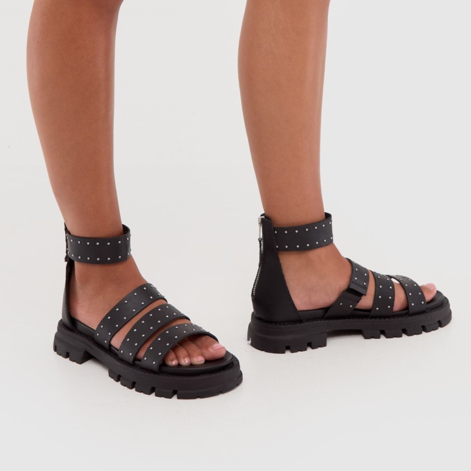 Black Dr Martens Schweiz Schuh Tyler Chunky Studded Sandals