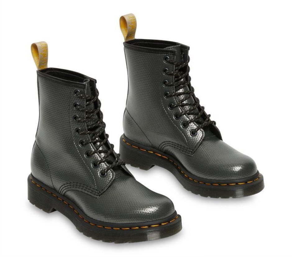 Dr Martens Schweiz Zürich Gunmetal Alumix Hex Emboss 1460 Vegan Metallic Emboss Boot