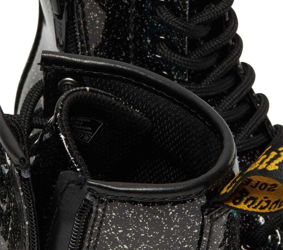 Schwarz (schwarze Basis Groß Silberglitter)/türkisblau Dr Martens Schweiz Junior 1460 Glitter Patent