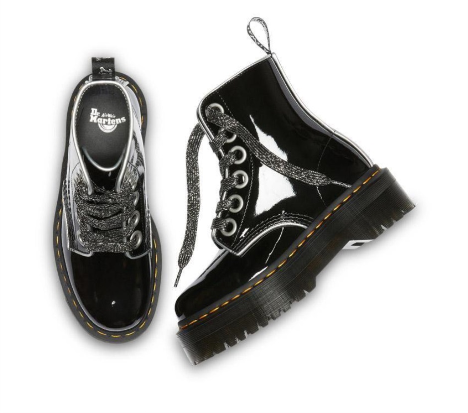 Black/silver Patent Lamper Dr Martens Schweiz Molly Patent Lamper