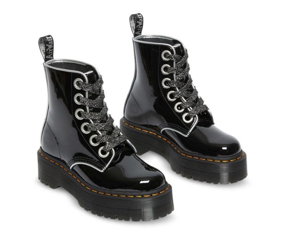 Black/silver Patent Lamper Dr Martens Schweiz Molly Patent Lamper