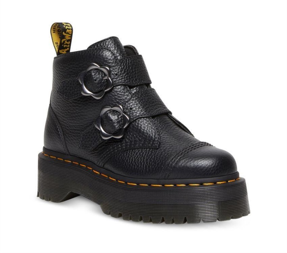 Schwarzes Gewalktes Nappa Dr Martens Schweiz Devon Flower 2 Strap