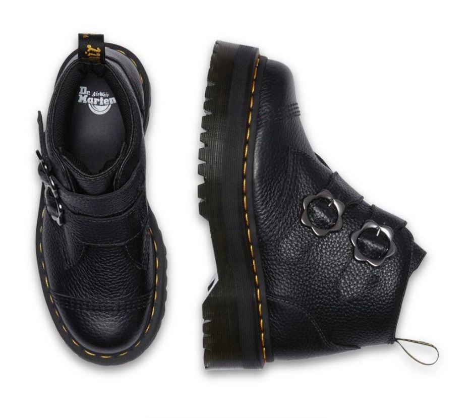 Schwarzes Gewalktes Nappa Dr Martens Schweiz Devon Flower 2 Strap