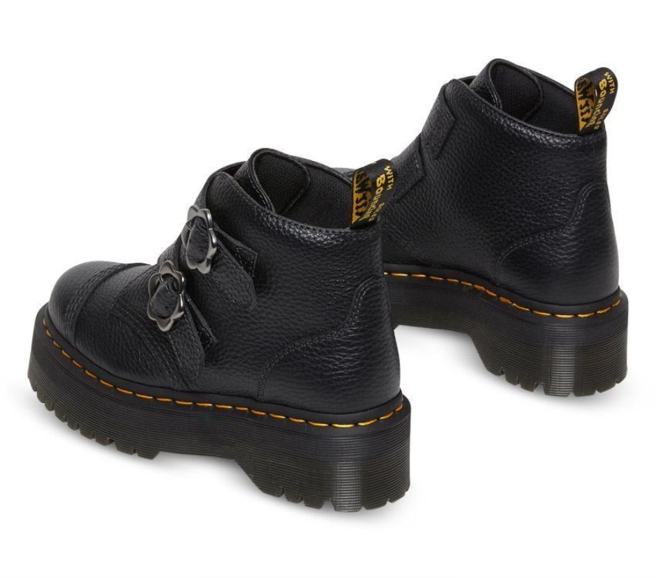 Schwarzes Gewalktes Nappa Dr Martens Schweiz Devon Flower 2 Strap