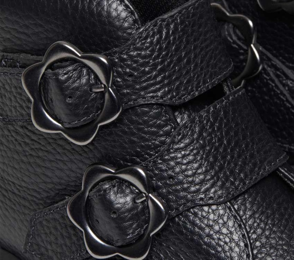 Schwarzes Gewalktes Nappa Dr Martens Schweiz Devon Flower 2 Strap
