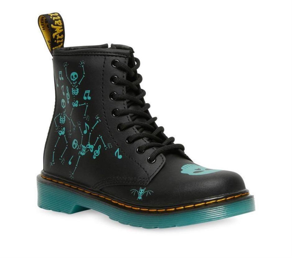 Schwarz Skelly Print Hydro Dr Martens Schweiz 1460 Juniors Skelettstiefel