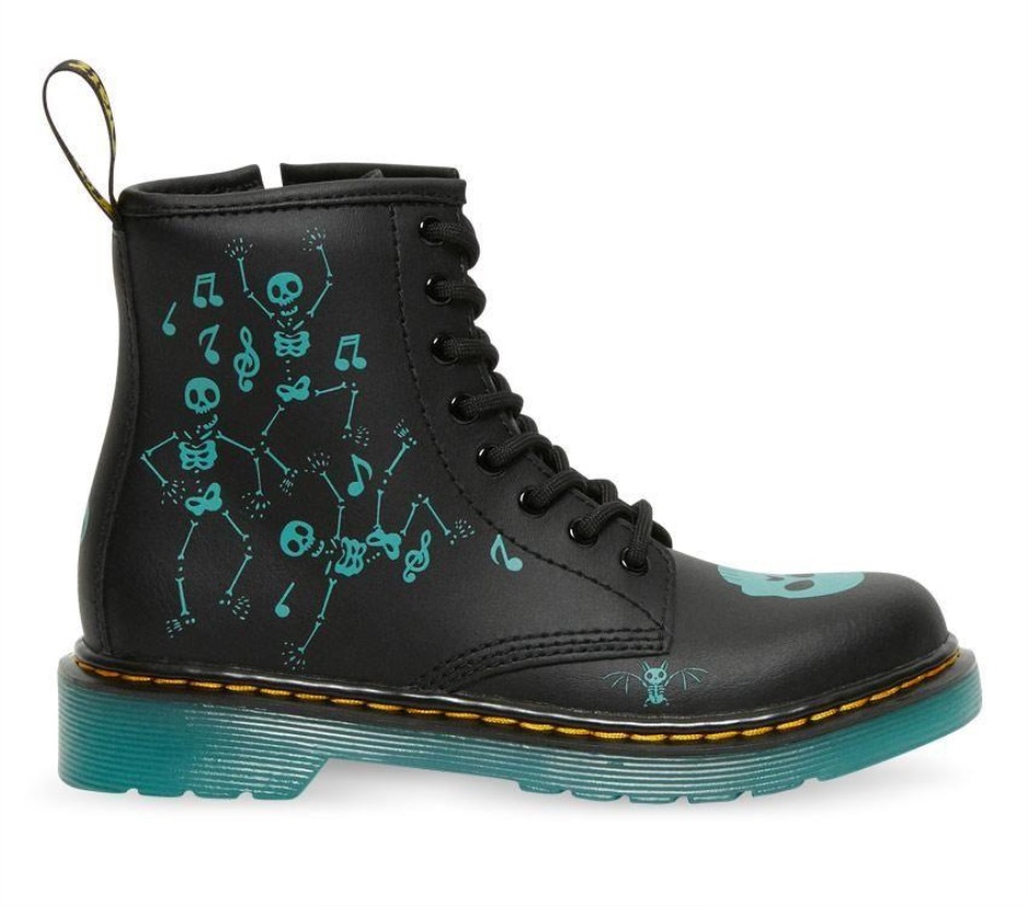Schwarz Skelly Print Hydro Dr Martens Schweiz 1460 Juniors Skelettstiefel