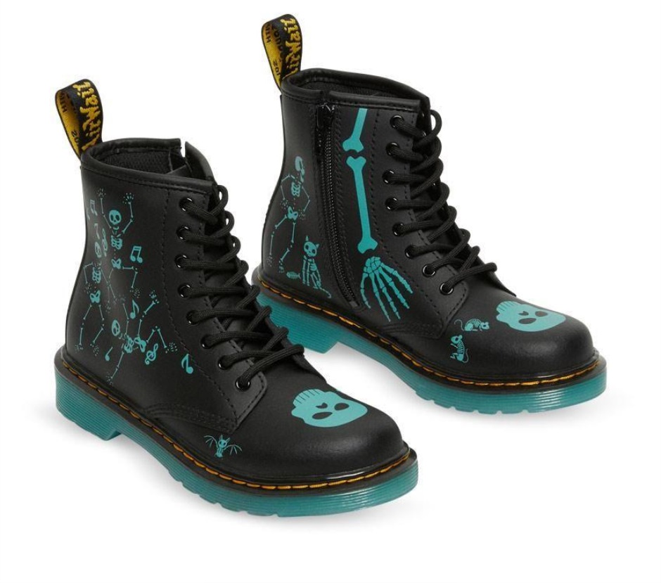 Schwarz Skelly Print Hydro Dr Martens Schweiz 1460 Juniors Skelettstiefel