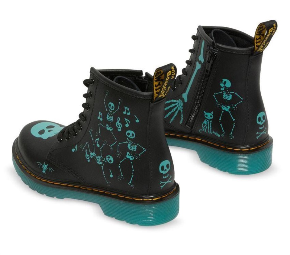 Schwarz Skelly Print Hydro Dr Martens Schweiz 1460 Juniors Skelettstiefel