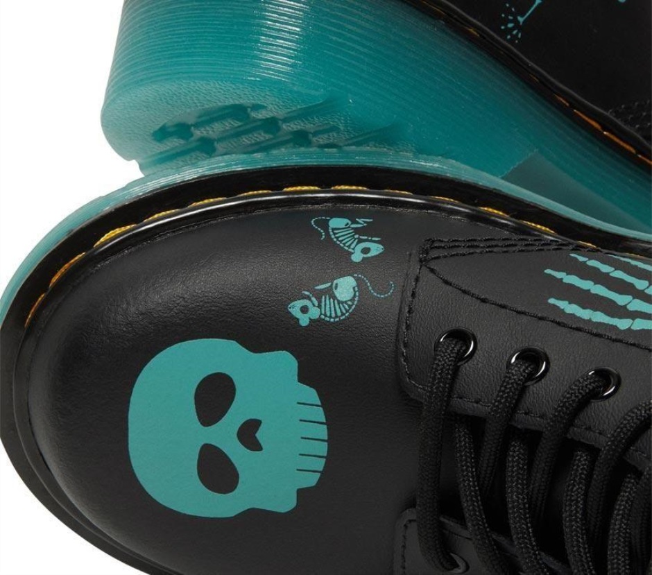 Schwarz Skelly Print Hydro Dr Martens Schweiz 1460 Juniors Skelettstiefel