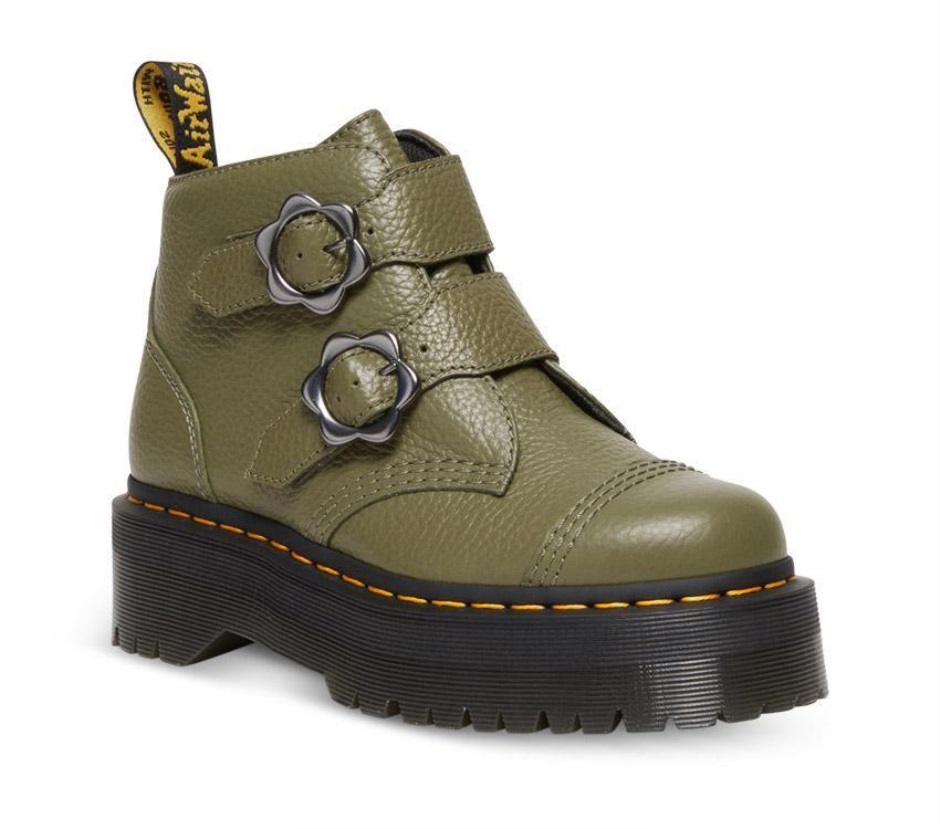 Devon Flower 2 Strap Khaki Green Milled Nappa Dr Martens Schweiz