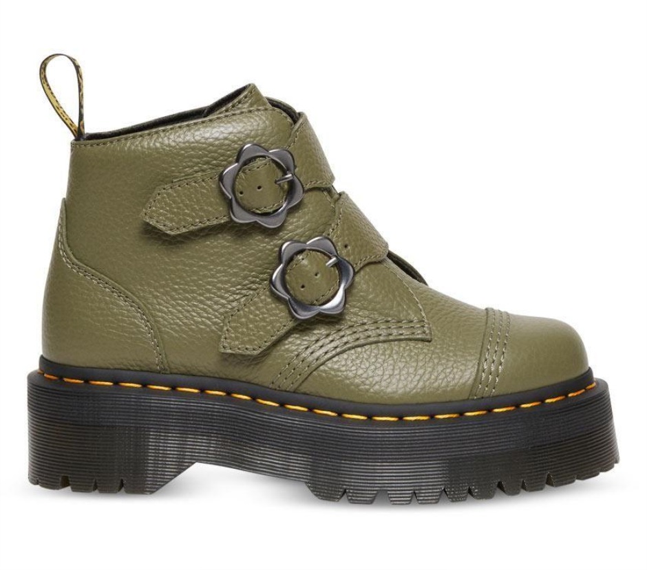 Devon Flower 2 Strap Khaki Green Milled Nappa Dr Martens Schweiz