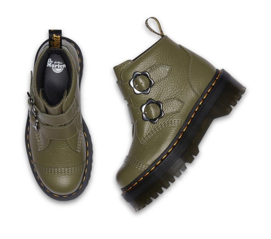 Devon Flower 2 Strap Khaki Green Milled Nappa Dr Martens Schweiz