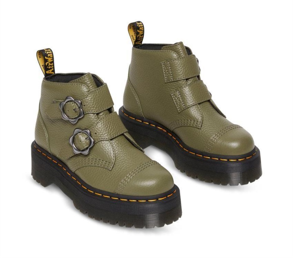 Devon Flower 2 Strap Khaki Green Milled Nappa Dr Martens Schweiz