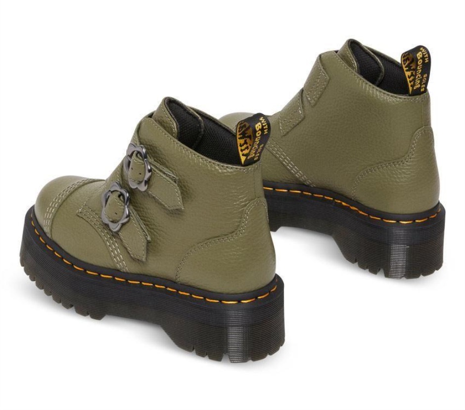 Devon Flower 2 Strap Khaki Green Milled Nappa Dr Martens Schweiz