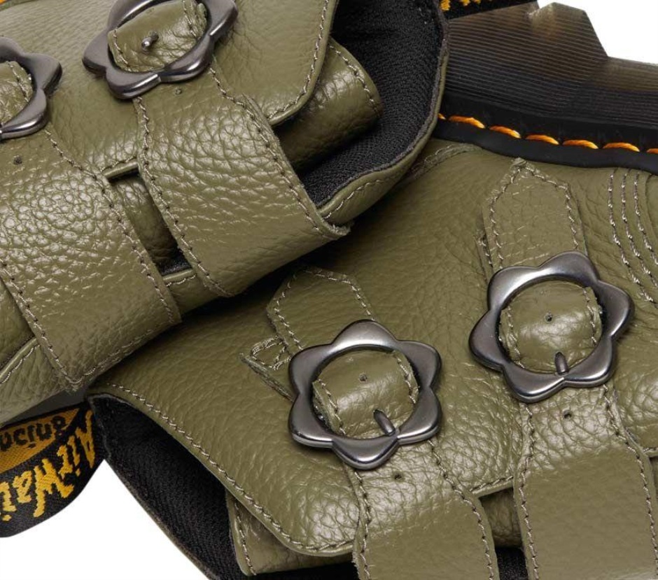 Devon Flower 2 Strap Khaki Green Milled Nappa Dr Martens Schweiz