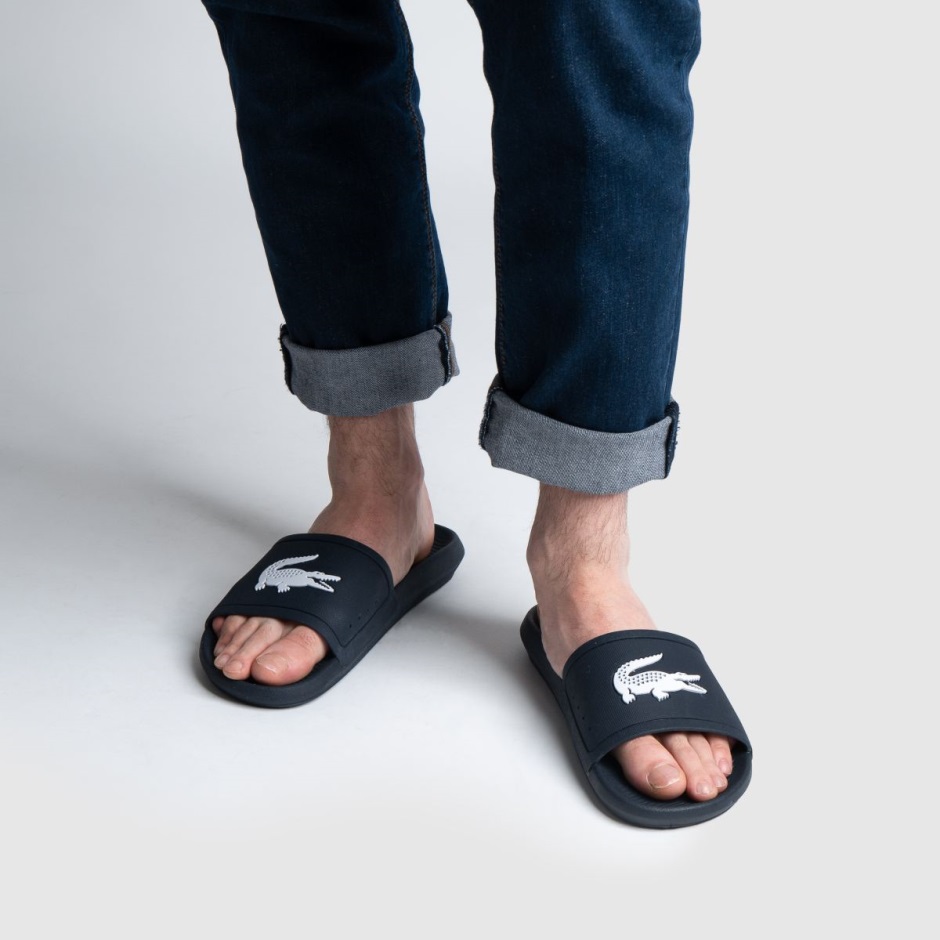 Marine-weiße Lacoste Croco Slide Sandalen Dr Martens Schweiz