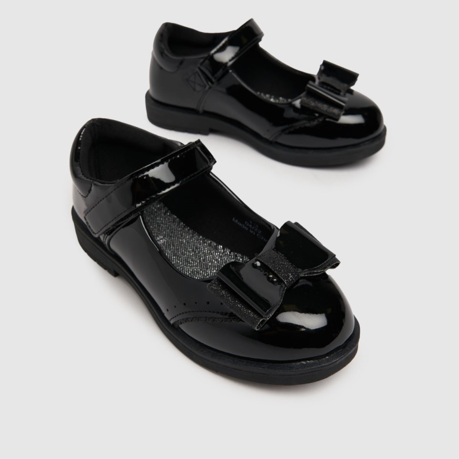 Dr Martens Schweiz Zürich Schuh Laughter Patent Bow Girls Junior Shoes Black