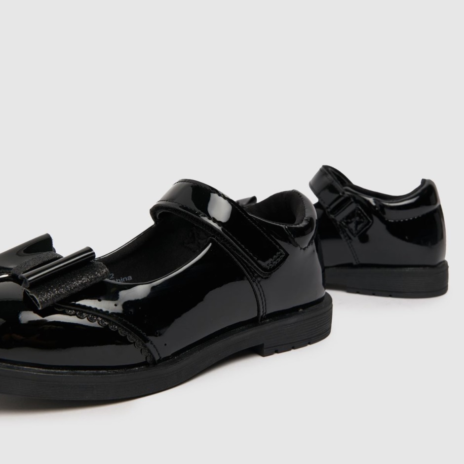 Dr Martens Schweiz Zürich Schuh Laughter Patent Bow Girls Junior Shoes Black